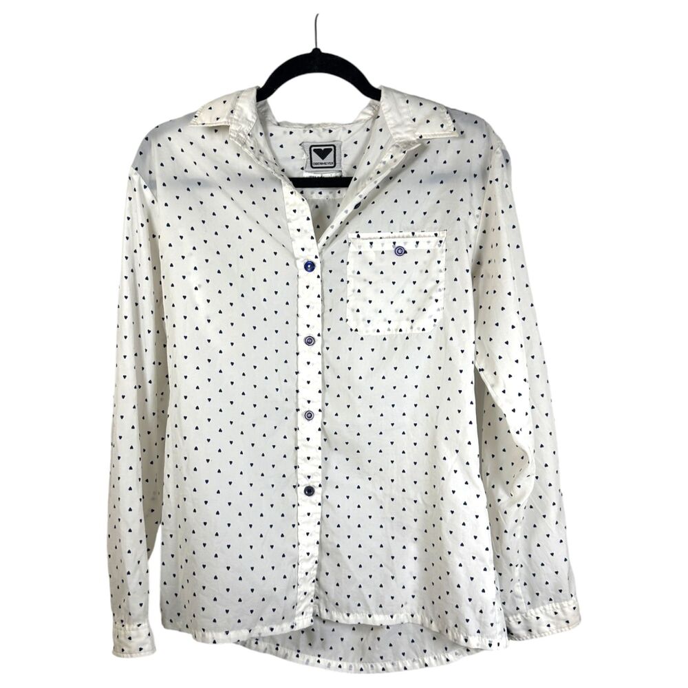 Obermeyer Vintage Wind Shirt Heart Print Button Long Sleeve Women's Size Medium
